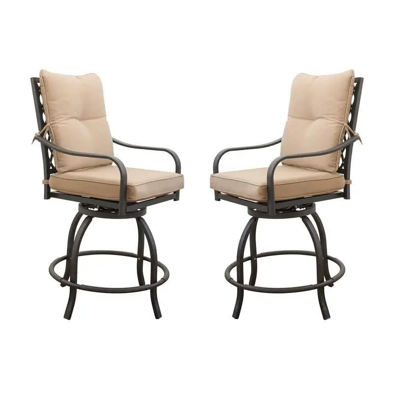 

Outdoor Living Swivel Bar Stools, Outdoor Bistro Set for Garden Balcony Deck, High Bar Chairs with Cushions, Khaki Color (2