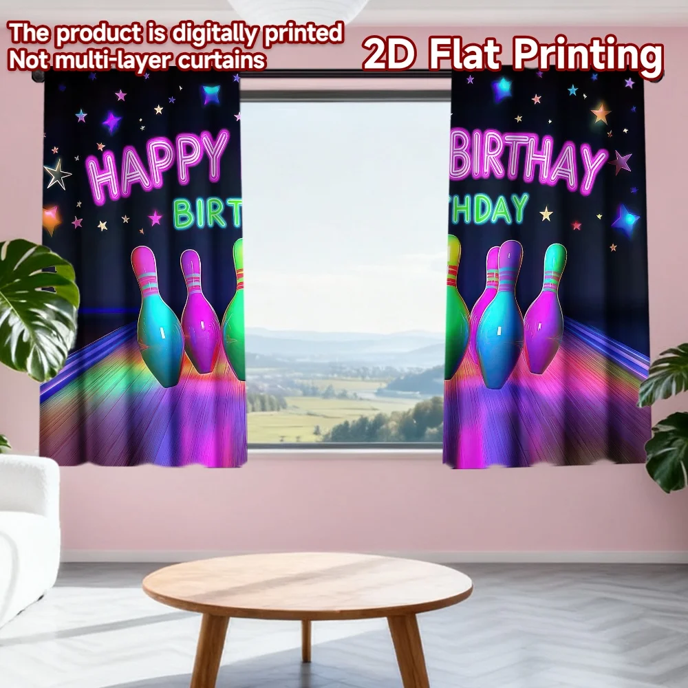 

2D flat printing 2pcs Drapes Birthday Bowling Digital Printed Polyester Drapes All Season Party & Holiday Decor Perfect for