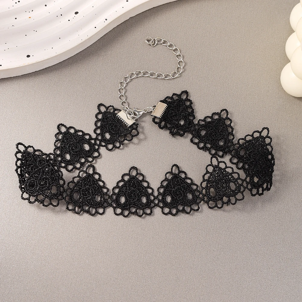 Aihua Gothic Kurze Spitzen-Choker-Halskette für Frauen und Mädchen, Schwarz, Modische Romantische Halskette, Geschenk für Partys, Großhandel Halskette – Detail 8