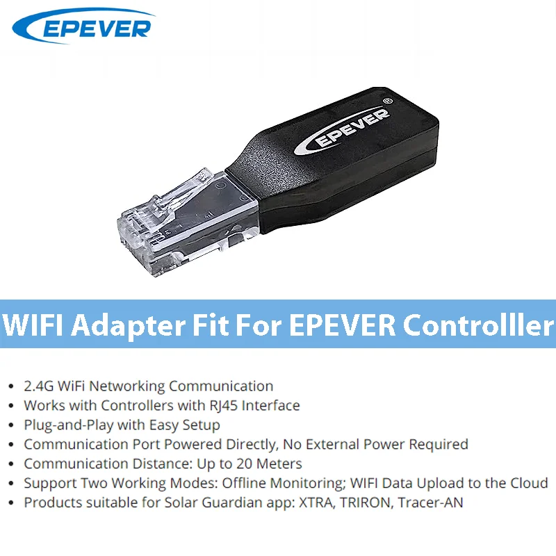 EPEVER WiFi Adapter for MPPT Solar Charge Controller EPEVER WiFi2.4G RJ45 D Communication Monitoring by Mobile Phone App