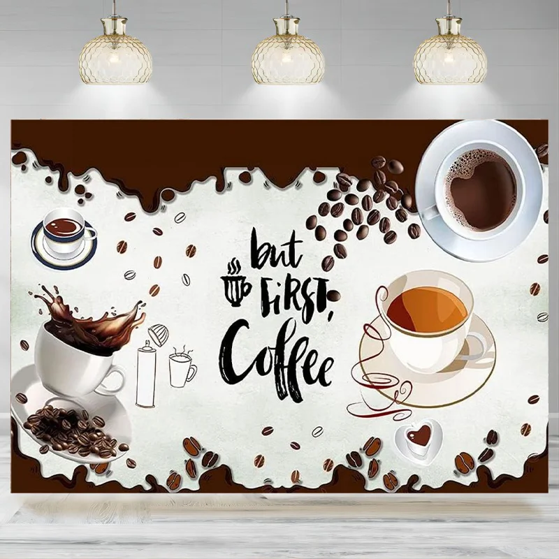 Coffee Theme Backdrop Coffee Beans Coffee Shop Photography Background Brown White Decorative  Banner Photo Photo