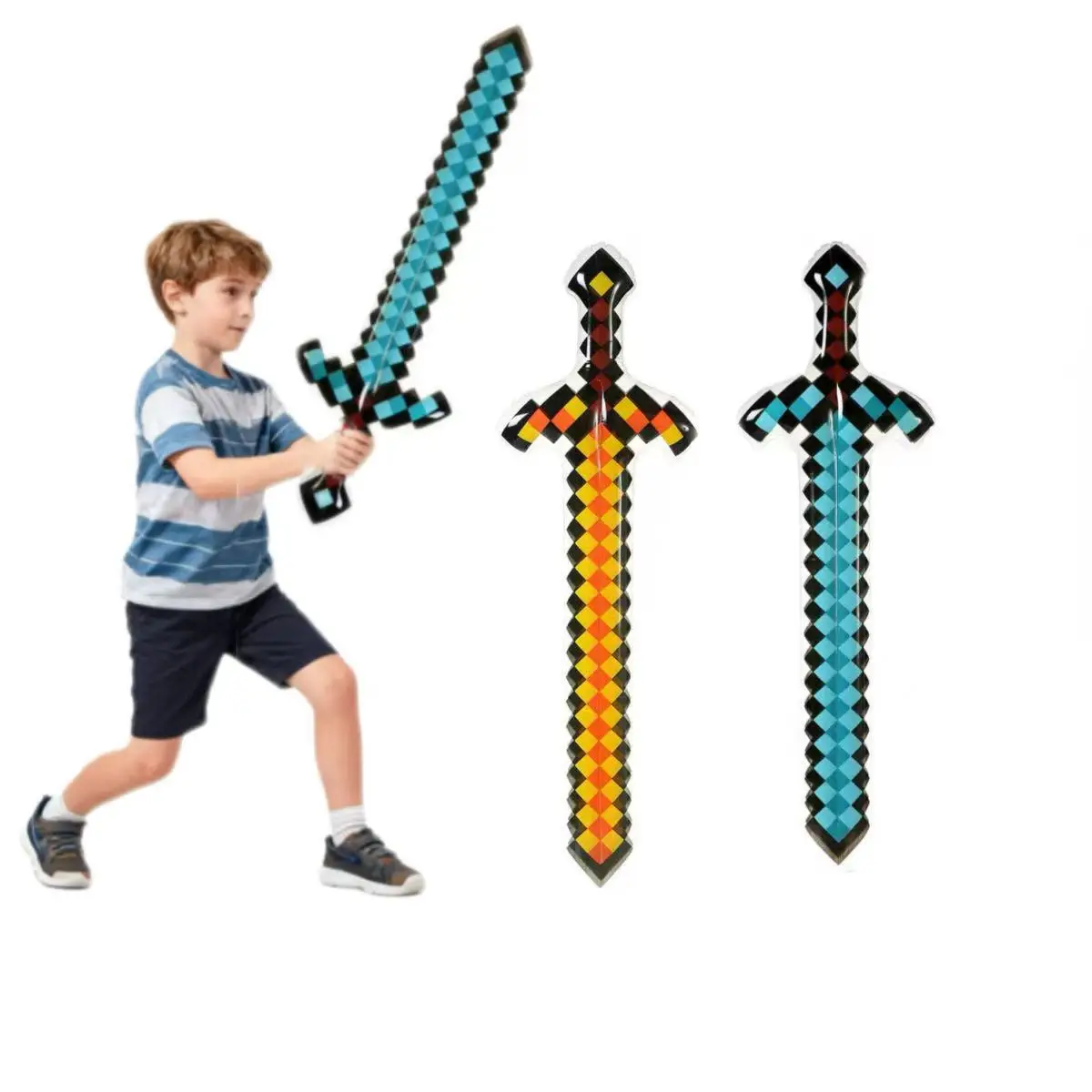 Aufblasbares Schwert im Pixel-Stil, Edelstein, Goldmosaik, Schwert, Spielzeug für Kinder, Eltern-Kind-Spiele, Rollenspiel, Party-Requisite, Urlaubsdekoration