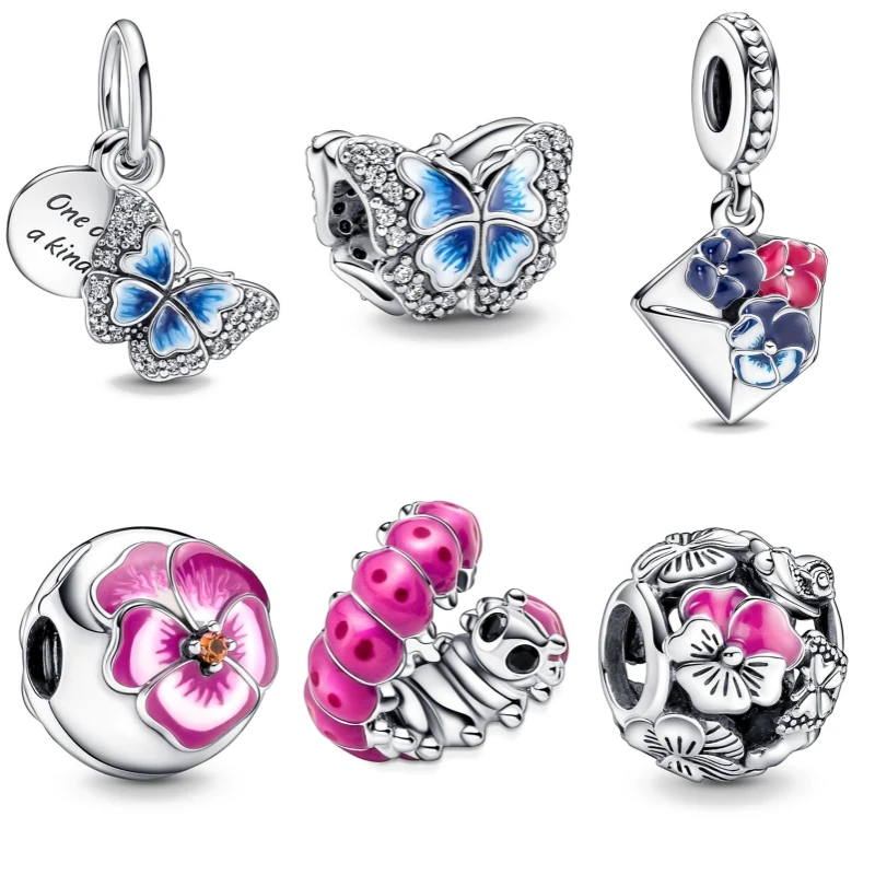 

Original Charms 925 Silver Spring Flowers Butterflies Pandent Dangle Charm Bead Fit DIY Bracelet Trinket For Women Jewelry Hot