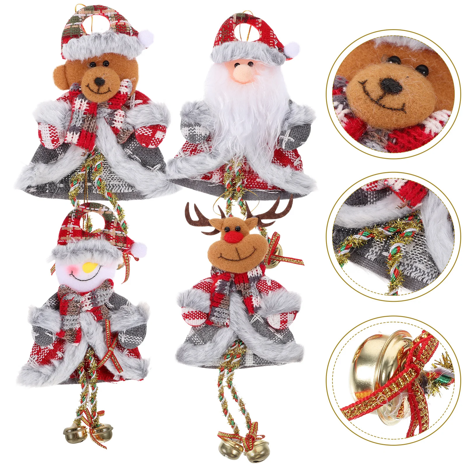 

4Pcs Christmas Tree Bell Hanging Ornaments Stuffed Xmas Pendants Party Decorations Home Hanging Accents Xmas Bell Pendant