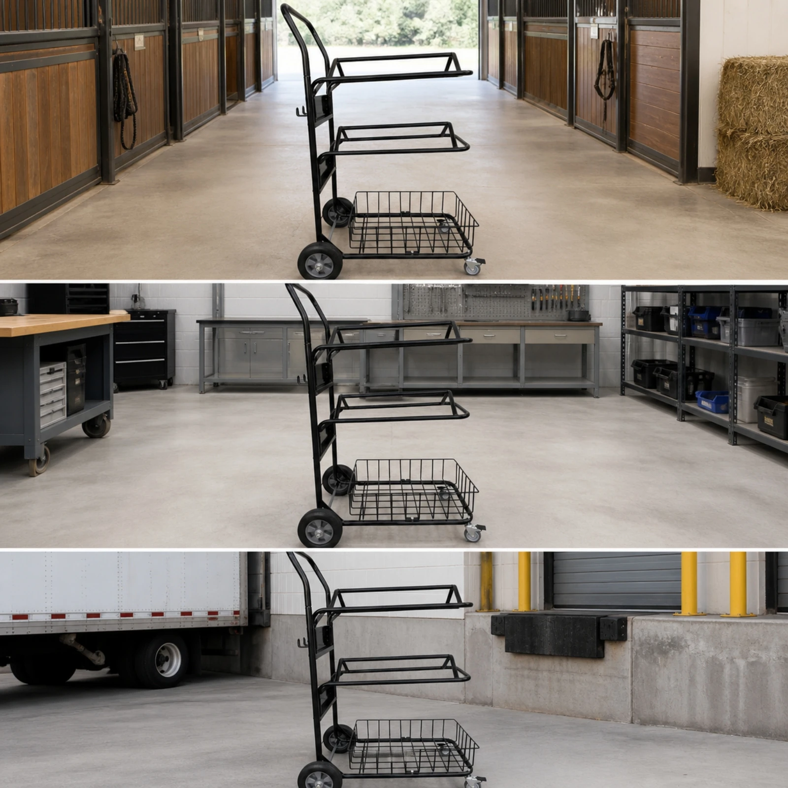 Saddle Rack Hand Cart Rustproof Rolling Saddle Rack with Wire Basket Rolling Tack Cart with Caster Wheels Maneuverable Rugged