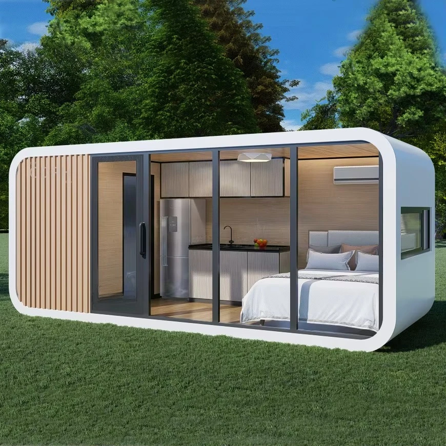 Cápsula prefabricada ensamblada portátil para jardín Modular barata, cabina de manzana, Bungalow, Bar, Office Pod con terraza