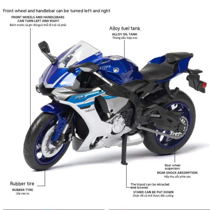 プラスチック部品付きモーターサイクルモデルダイキャスト金属,ヤマハYZF-R6, 1:12スケール,2020