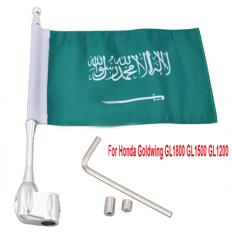 

New Arrival Premium Sacred Arab Flag Chrome Pole Decorative Flag Mast Kit Luggage Rack For Honda Goldwing GL1800 GL1500 GL1200