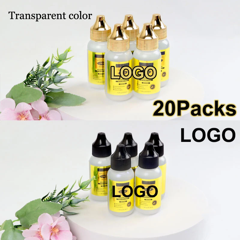 20Packs Lace Wig Glue With Private Label Transparent Lacew Wigs Adhesive Glue Wig Bonding Glue For Lace Wig Toupee 1.3 Oz 38 Ml