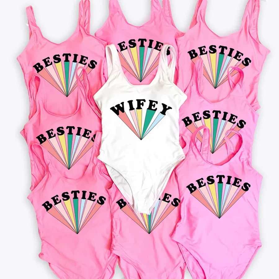 Bachelorette Bathing Suit Wifey Besties Bikini 2024 Feminino Swimming Suits One Piece  Backless Swimsuit  Bikiniler