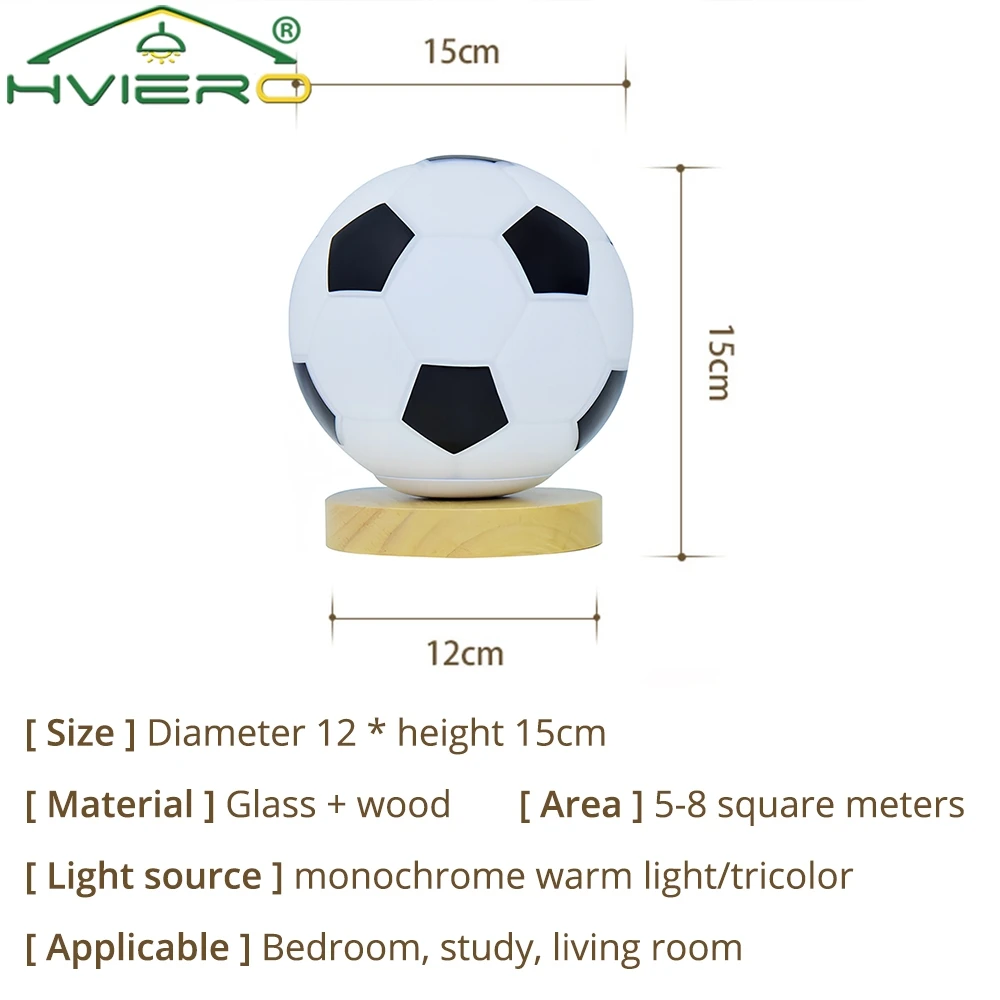 Football Solid Wood Glass Small Table Lamp Night Reading Light USB LED Circular Bedside Bed Study Decoration Remote Dimming Room