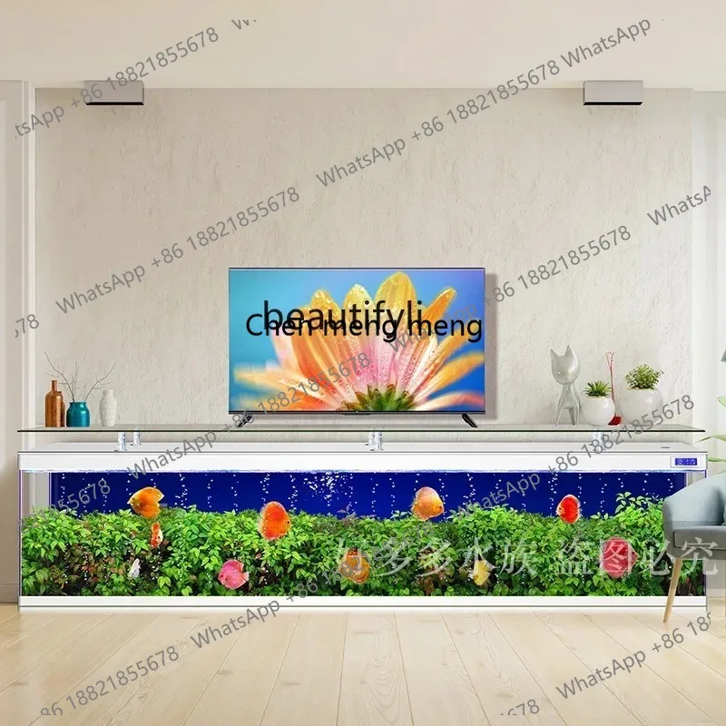 ss26 TV Cabinet and Tea Table Integrated Fish Tank Living Room Super White Glass Floor Large Ecological Aquarium