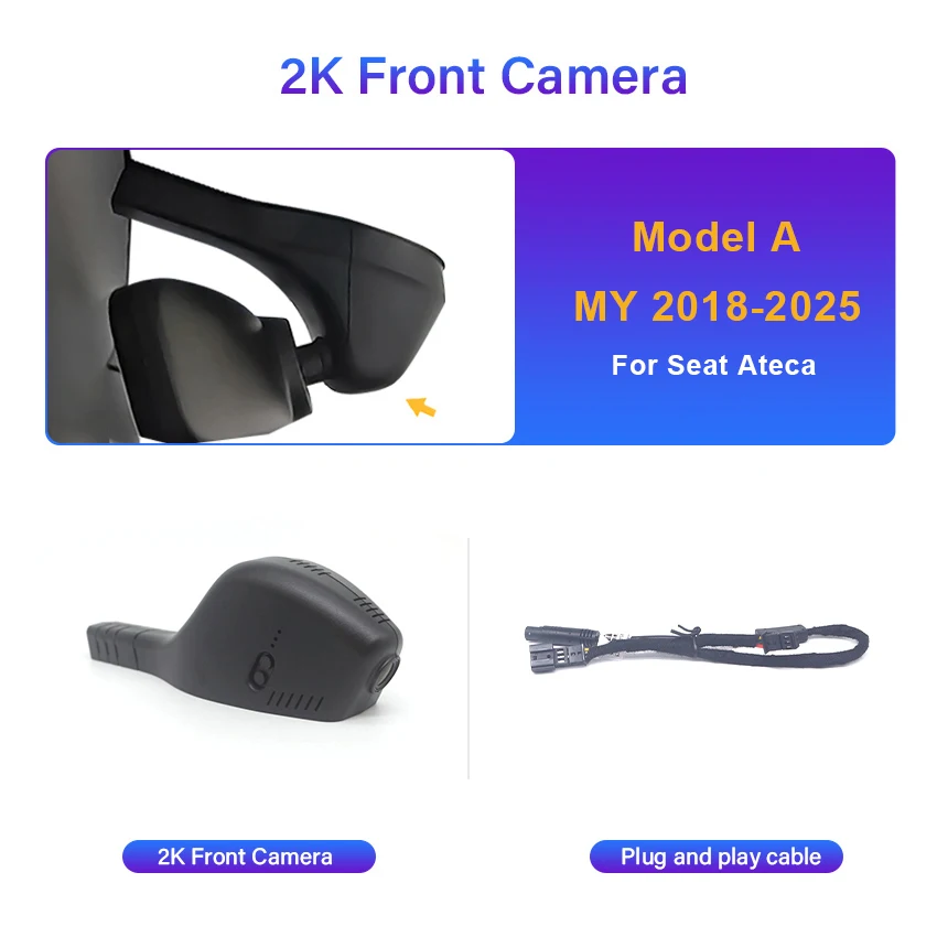 Voor Seat Ateca 2018 ~ 2025 Voor en Achter 4K Plug en Play Dash Cam voor Auto Camera Recorder Dashcam WIFI Auto Dvr Opname Apparaten