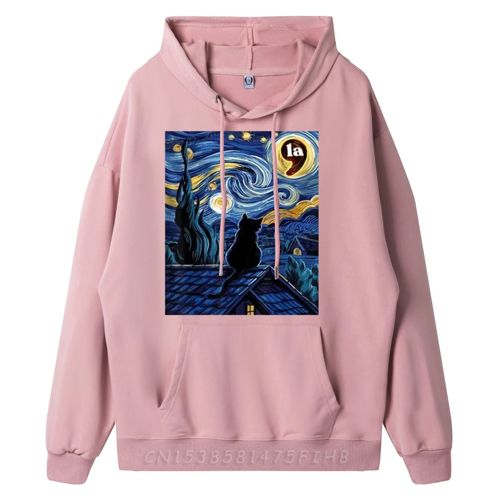 Halloween Starry Night Black Cat Comma La Kamala Harris Graphic Tees Luxury Hoodie Vintage Style