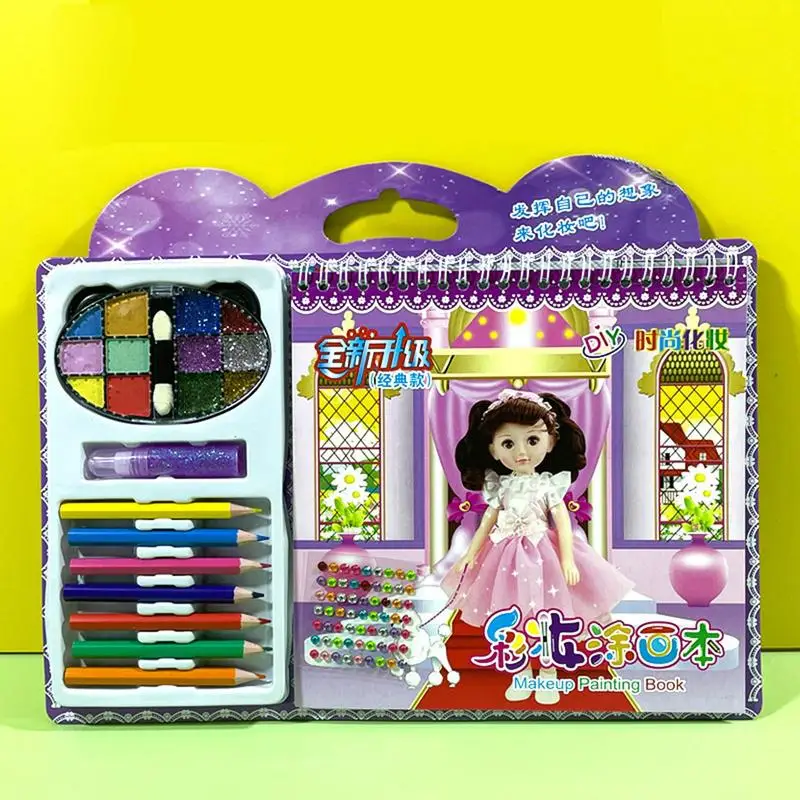 Make-up Malbuch Kreative Prinzessin Make-Up Dress Up Spiel Set mit Strass Aufkleber Kinder Handwerk Set Dress Up Sticker Buch