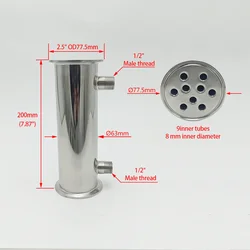 2.5 Inch Condenser, 63mm (OD77.5mm) Iength 200mm For Distillation Reflux Device