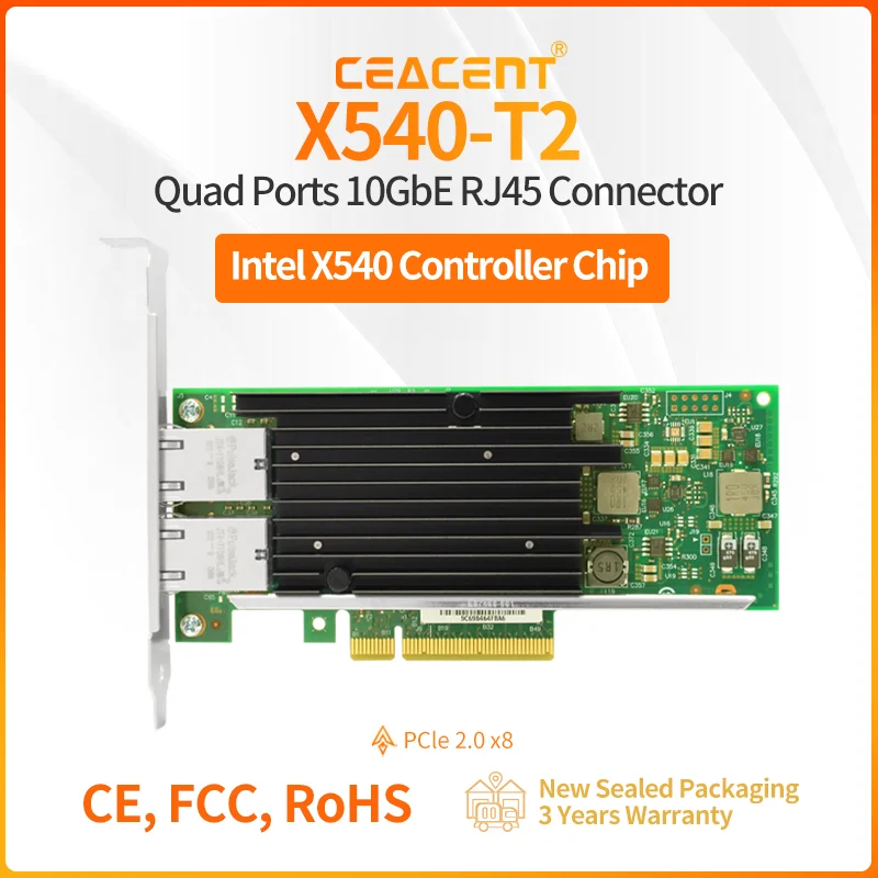 

Новая сетевая карта X540-T2 10 Гбит/с, 2-портовый RJ45, медь PCIe 2.1 x8 NIC, набор микросхем Intel X540AT2, низкий профиль и полная высота