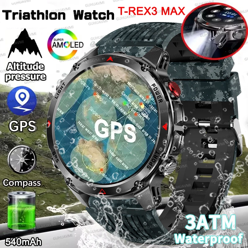 

2025 New Outdoor Six Star GPS Positioning Sport SmartWatch Compass Altimeter LED Flashlight 3ATM Waterproof 540mAh HD Call Watch