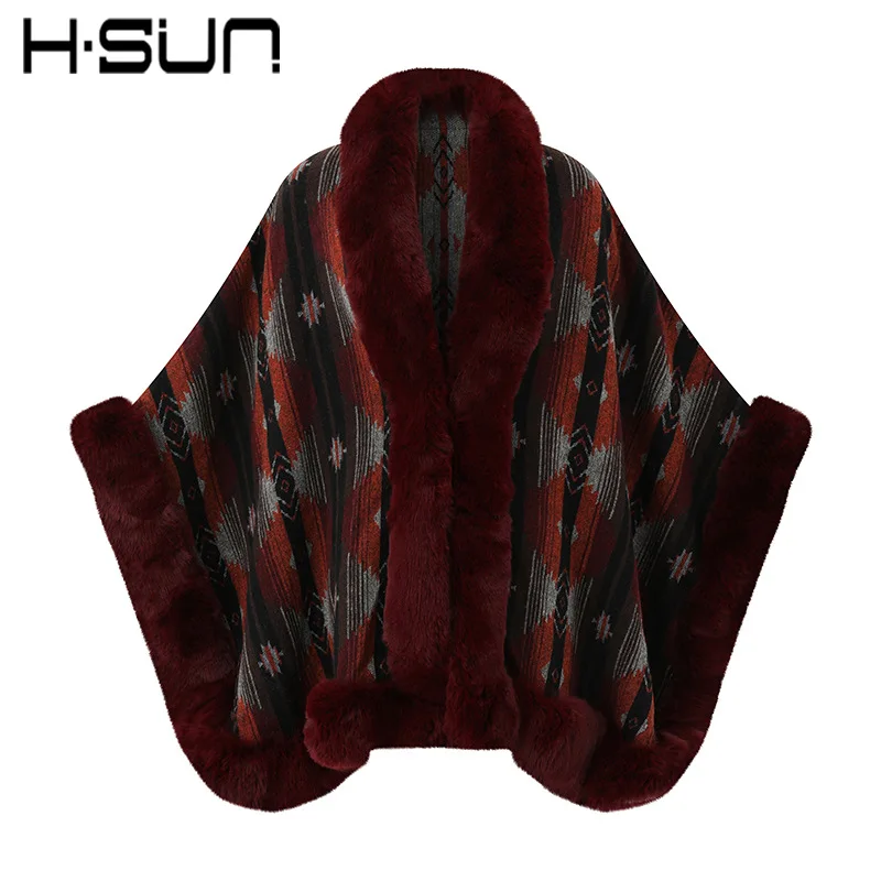 Autumn winter oversized loose-fitting knitted cardigan with a slit, women's cape-style shawl, warm European and American-sty