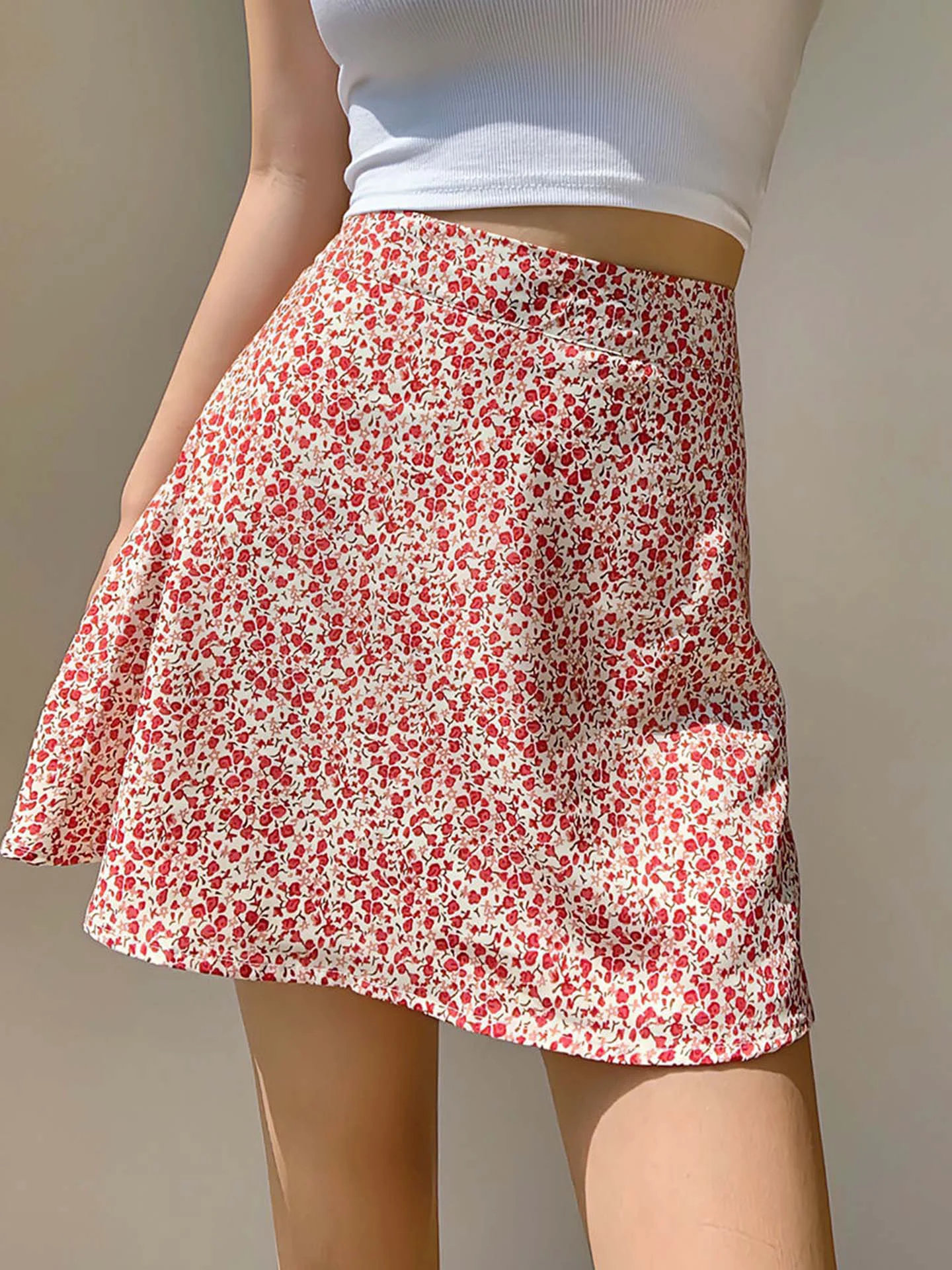 

Floral Print High Waist A-Line Skirt Spring Summer Vaion Versatile Thin ort Women's Skirts Retro Sle Polyester Fa...