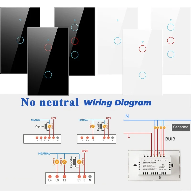 Tuya Smart Wifi Touch Switch nessun cavo neutro richiesto Smart Home Life wall Light Switch 1/2/3/4 Gang support Alexa Google Voice