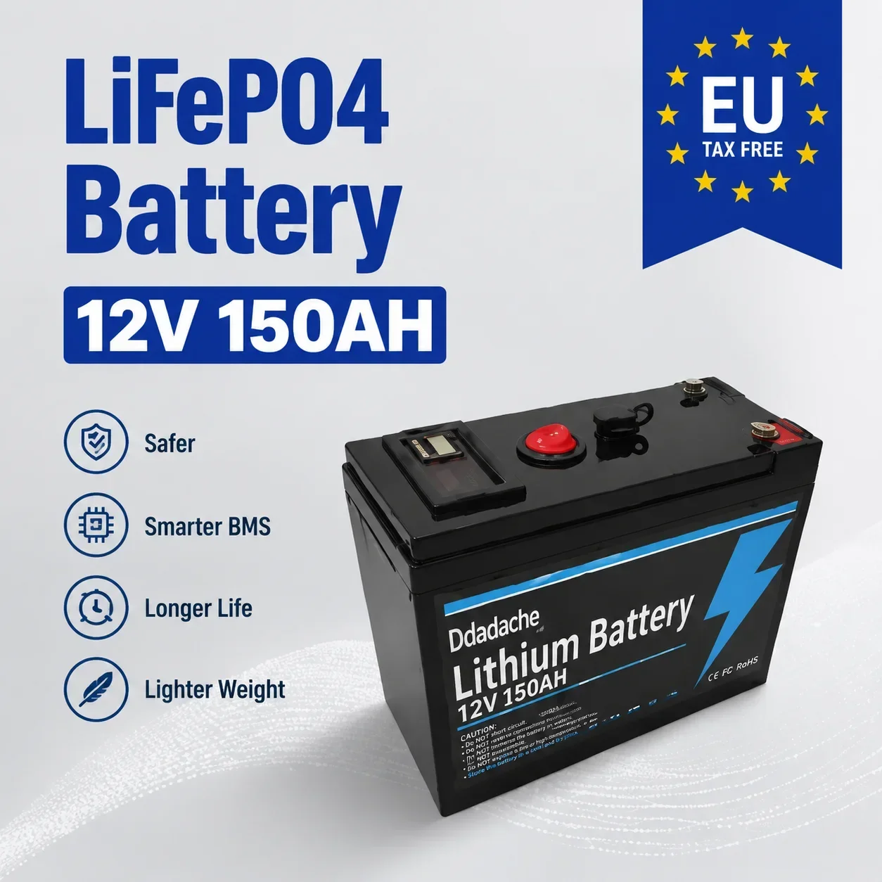 Batería LiFePO4 de 12 V y 150 Ah, batería de litio de ciclo profundo, batería de repuesto para sistemas de alimentación ininterrumpida (UPS), detectores de peces para kayaks, sistemas solares