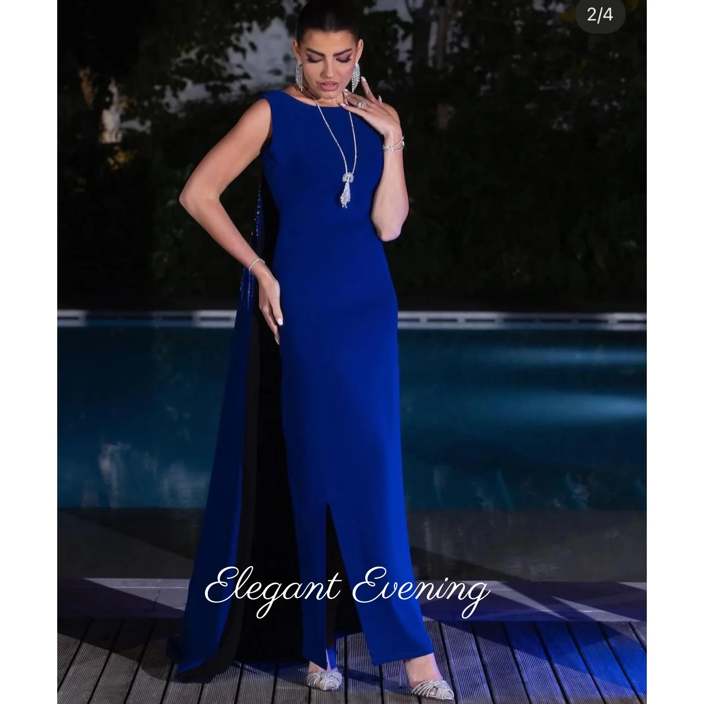 

Vintage Blue Beading Prom Dress Shiny Backless Evening Dress Elegant Ball Gown Design Fashion Formal Occasion Dress Customized