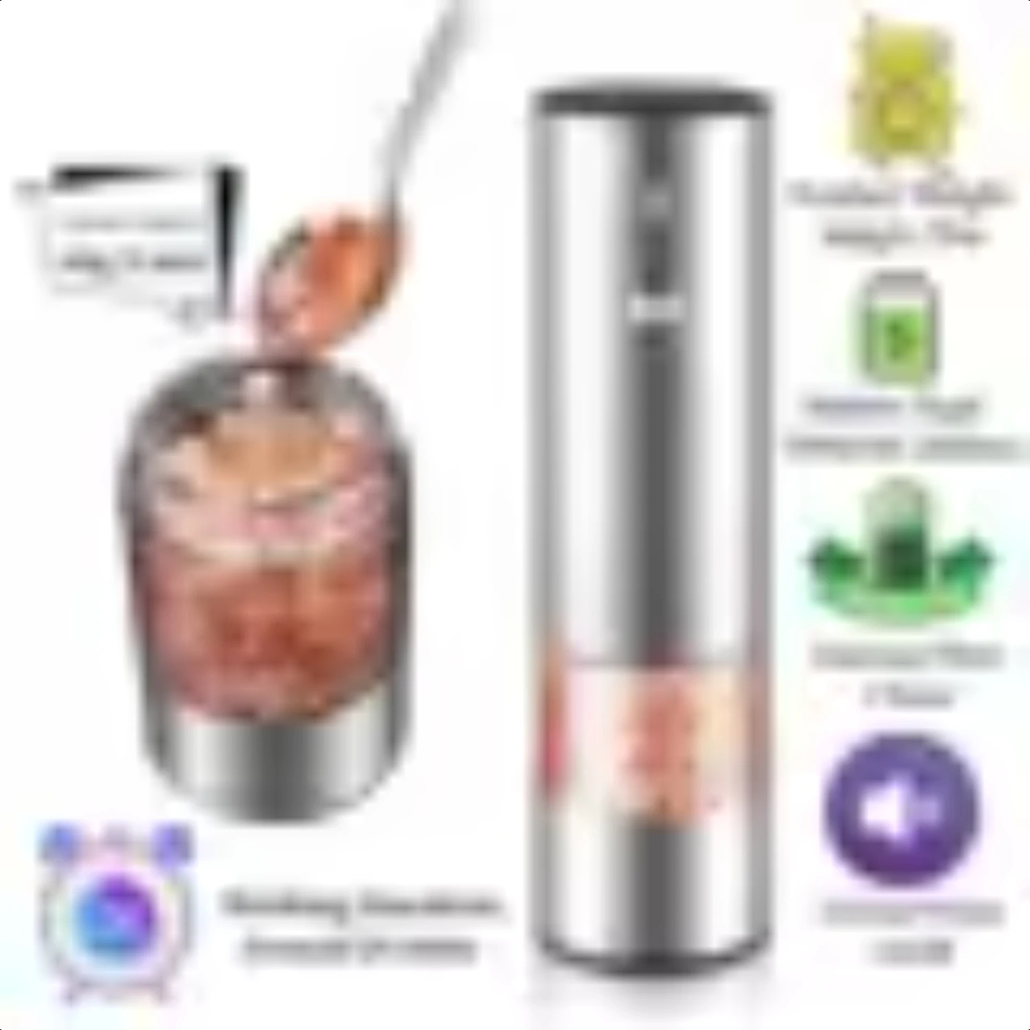 2pcs Salt and Pepper Set with 6 Adjustable Coarseness Type-C Fast Charging Auto Salt And Pepper Kits