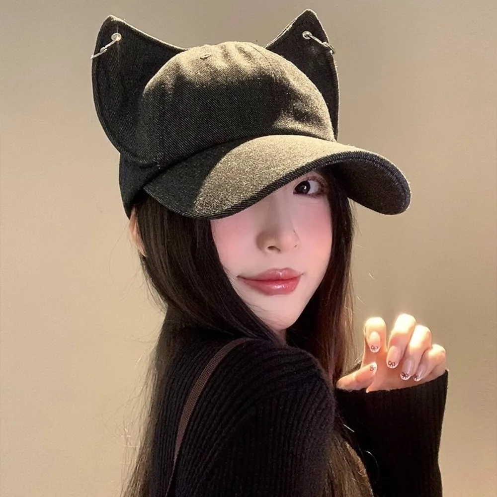 

Designer Cute Cat Ears Baseball Cap Y2k Sunscreen Women Peaked Cap Outdoor Casual Sun Hat Spring Summer