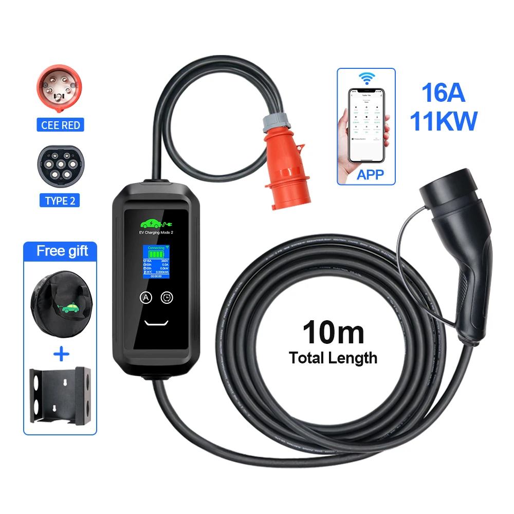 Kolanky 16a 11kw 32a 7kw Eletric Voertuig Ev Oplader Type 2 Iec62169 Tuya App Wifi Control Set Oplaadtijd Phev Auto 5/10M