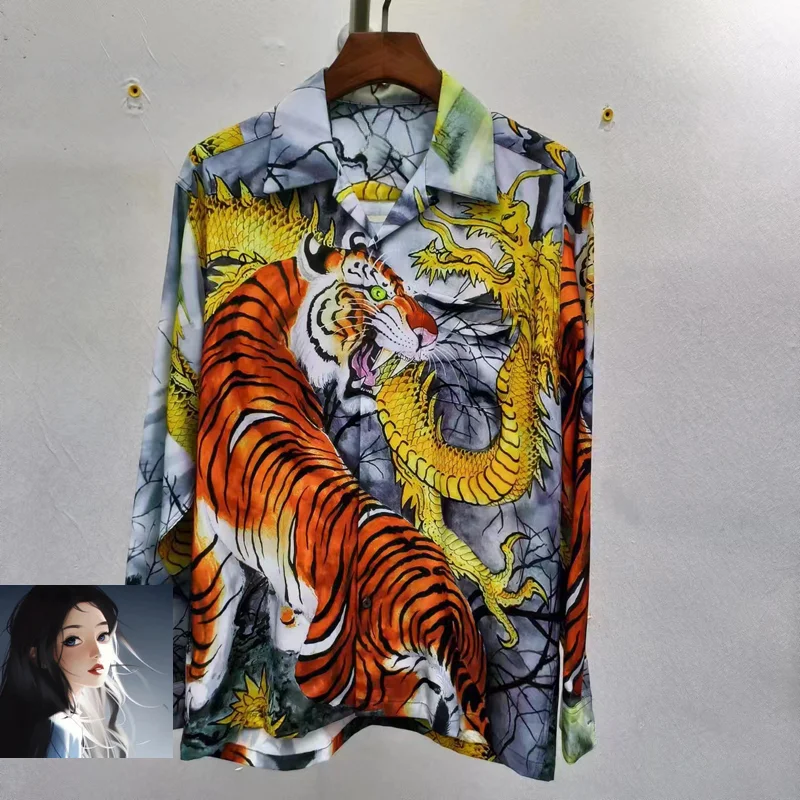 Chemise imprimée à manches longues pour hommes et femmes, motif dragon et tigre, haute qualité, adt hawaii, chemises de plage, vêtements d'automne, chemisier, Y2K