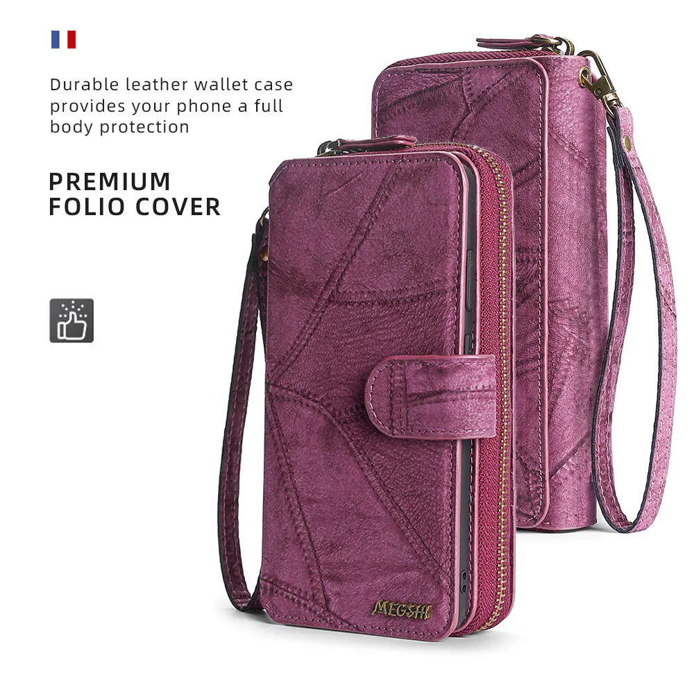 Megshi Detachable Flip Leather Case For Iphone 15 14 13 12 11 Pro Max Business Wallet Phone Cover For Iphone Xs Max Se 2020 X Xr