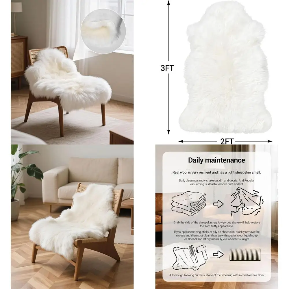 

Genuine New Zealand Sheepskin Rug, Plush Lambskin Throw, 2x3 Ft Ivory for Sofa, Chair, Bedroom, Living Room