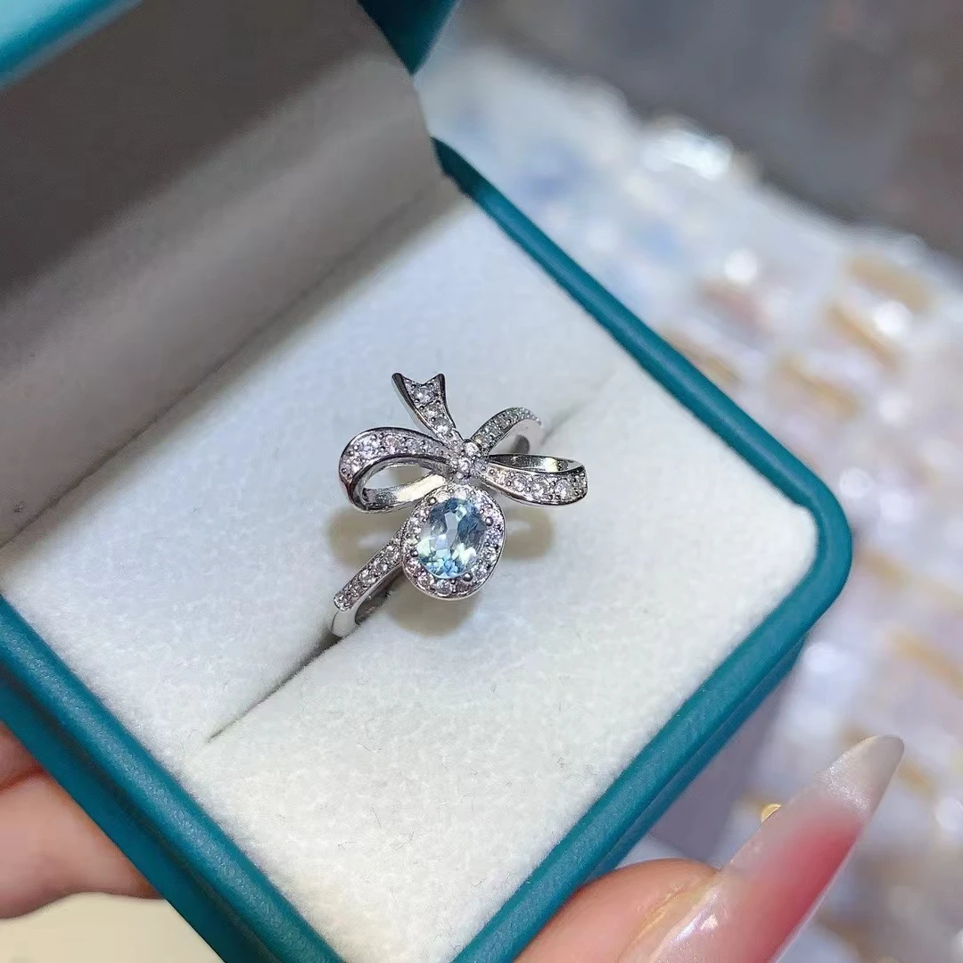 

KJJEAXCMY High quality Simple Natural Aquamarine Ring S925 Silver Inlaid Elegant Simple Palace High-End Design Women's Jewelry