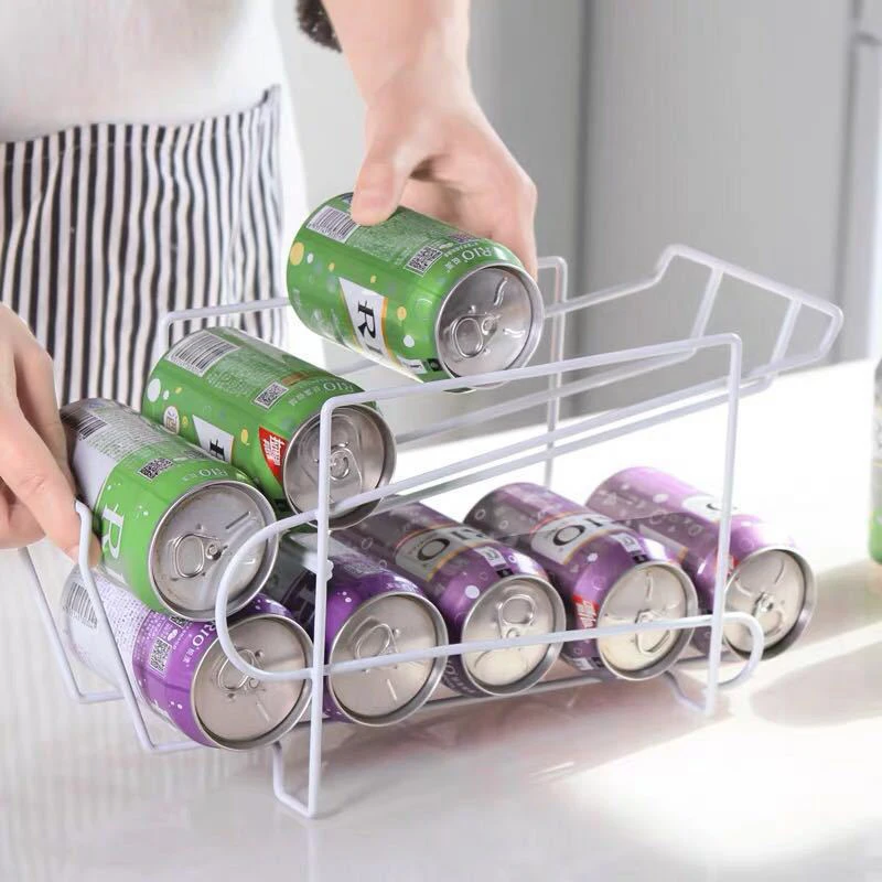 Kitchen Refrigerator Cans Storage Shelf Desktop Double Layer Organizer Cans Rack Beverage Soda Coke Beer Can Dispenser Holder