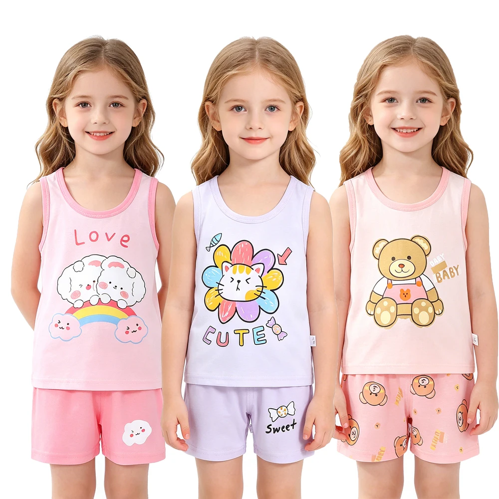 100% Cotton Boys Pajamas Sets Kids Toddler 1 to 2 3 4 5 6 Years Cute Stripe Dinosaur Pyjama Vest and Shorts Pjs Children Pijamas