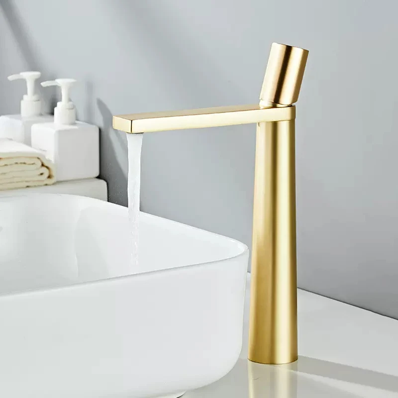 Imagem -02 - Lavatório Faucet Brush Gold Brass Torneira Misturadora para Banheiro Preto Cinza Single Handle Quente e Frio Torneiras de Lavotoria