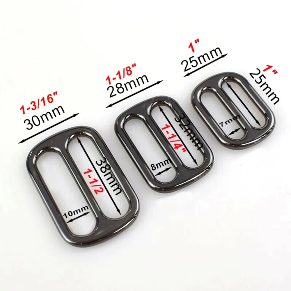 10 pcs Metal Tri Glide Slide Buckles Center Bar Adjuster Buckle for Leather Craft Bag Strap Belt Webbing 25/32/38mm