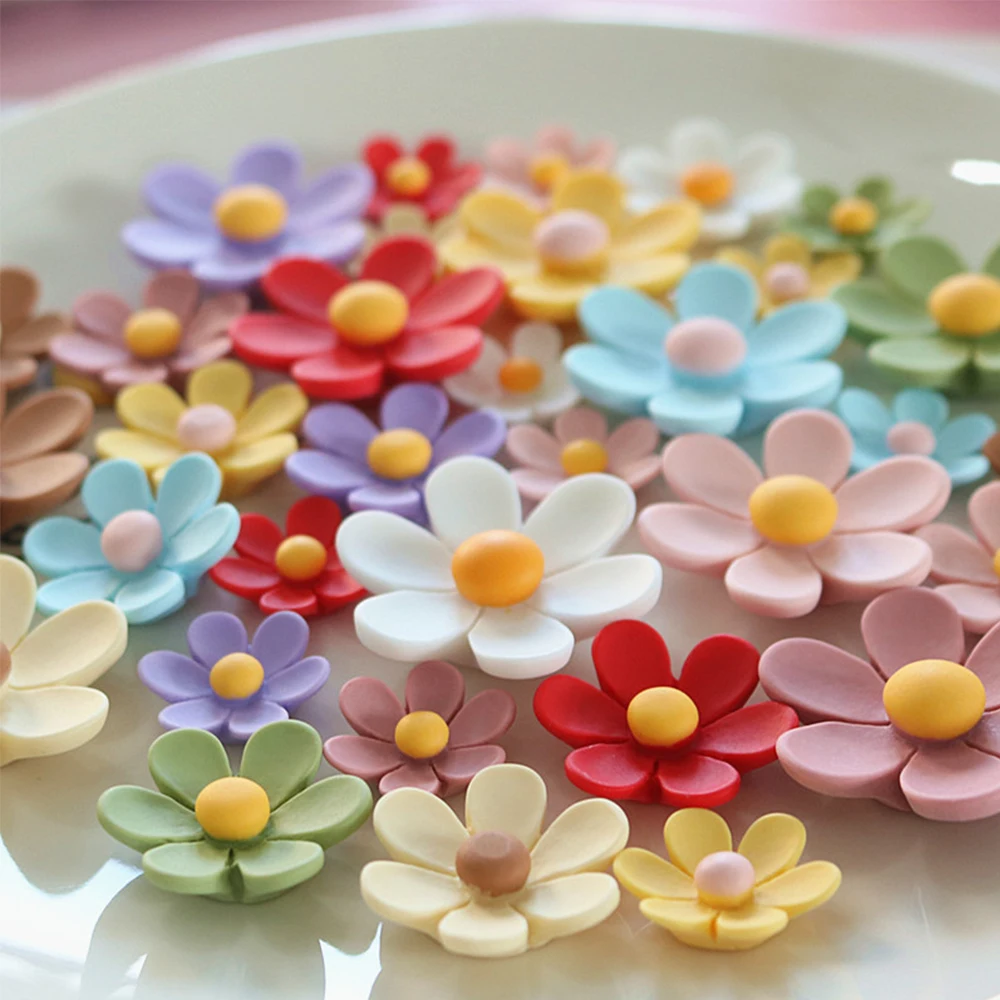 10PCS 19-35mm Daisy Flower Series Resin Flatback Cabochons For Hairpin Scrapbooking DIY Jewelry Craft Decoration Accessories