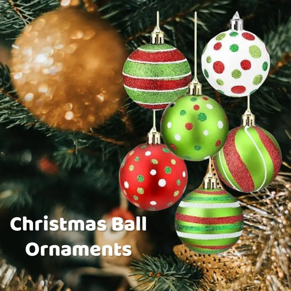 12 buah ornamen bola Natal berkilau 2.4 inci dekorasi pohon Natal gantung bola Elf plastik merah hijau Swirl