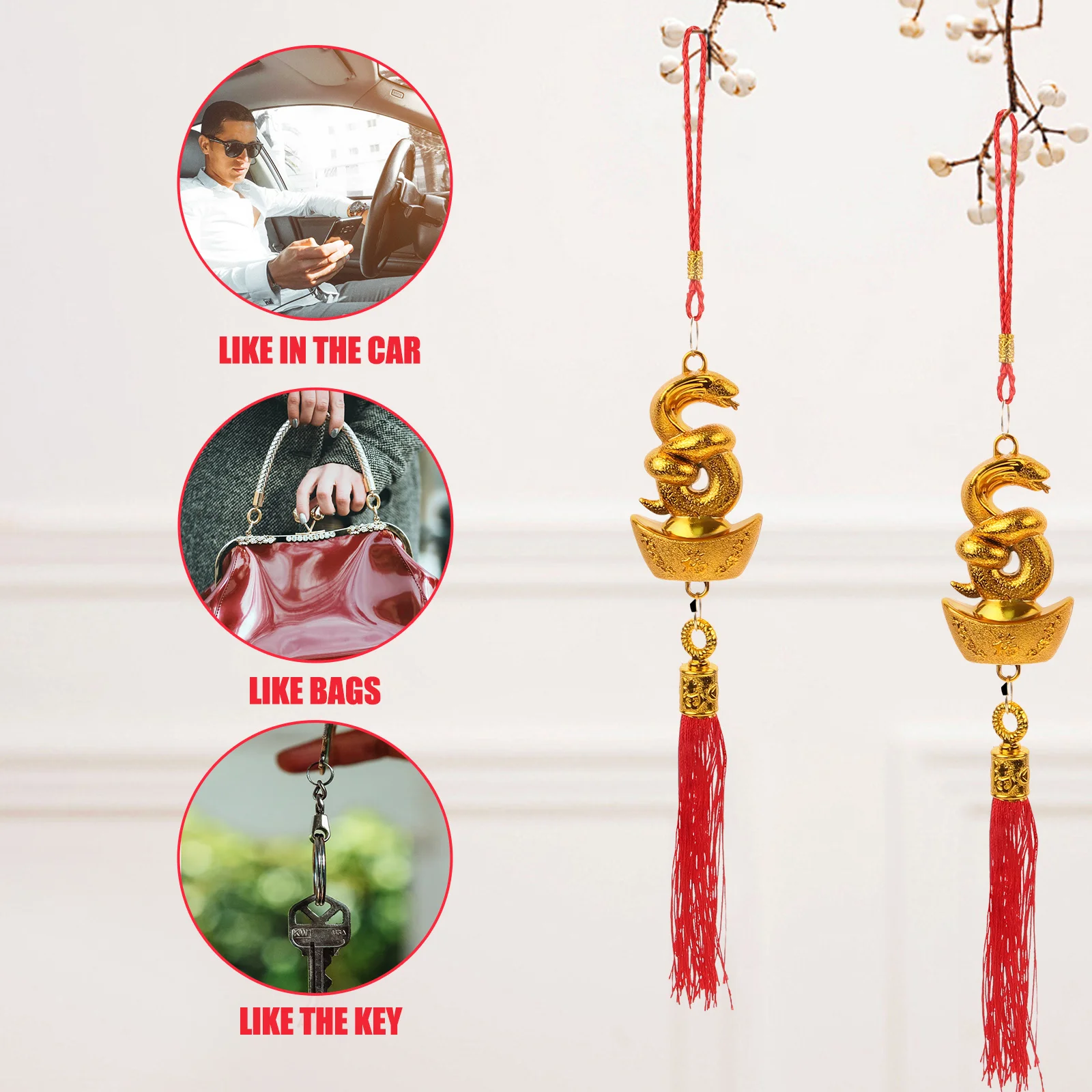 10Pcs Chinese New Year Snake Pendant Gold Plated Ingots Hanging Ornament for Spring Festival Decor Door Window Tree Car Pendant