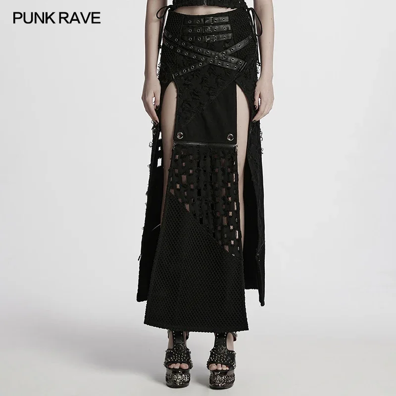 

PUNK RAVE женская крутая красивая сексуальная съемная юбка в стиле панк с высокими разрезами для вечеринок и клубов, темные длинные юбки со съемным подолом