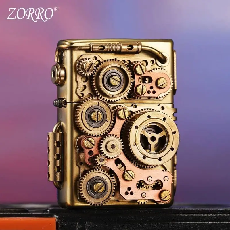 

Zorro Steampunk Gear Linkage Mechanical Creative Lighters Unique Retro Pure Copper Kerosiene Lighter Rare Premium Metal Gift