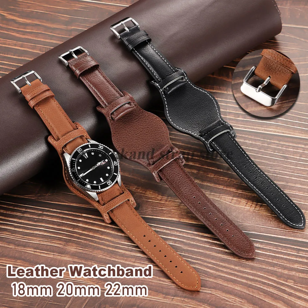 18 มม.20 มม.22 มม.สีดําสีน้ําตาลกาแฟของแท้ Cowhide สายนาฬิกา Retro Calfskin สายรัดข้อมือสําหรับ Seiko สําหรับ Omega นาฬิกาผู้ชายสร้อยข้อมือ