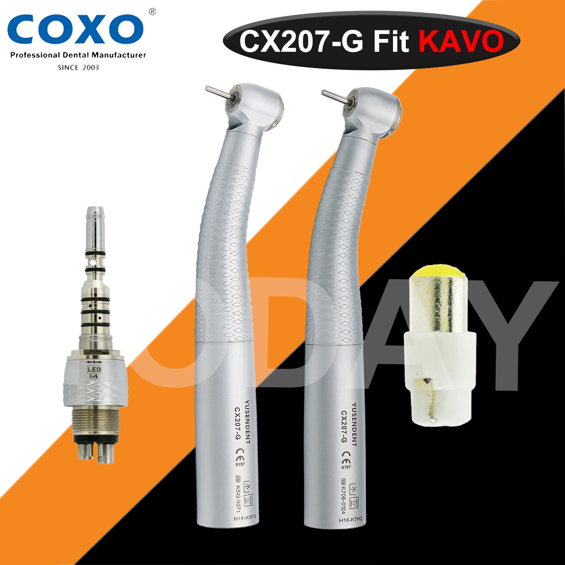 COXO YUSENDENT Dental Handpiece Fiber Optic High Speed Handpiece Push Button Air Turbine LED Coupling 6 Holes Fit KAVO