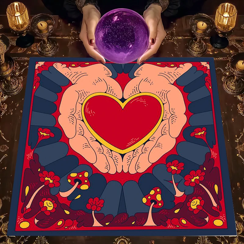 Boho Witchy Crystal Hands Heart Tarot Cloth Table Runner Aesthetic Boho Decor Gift for Spiritual Vibes