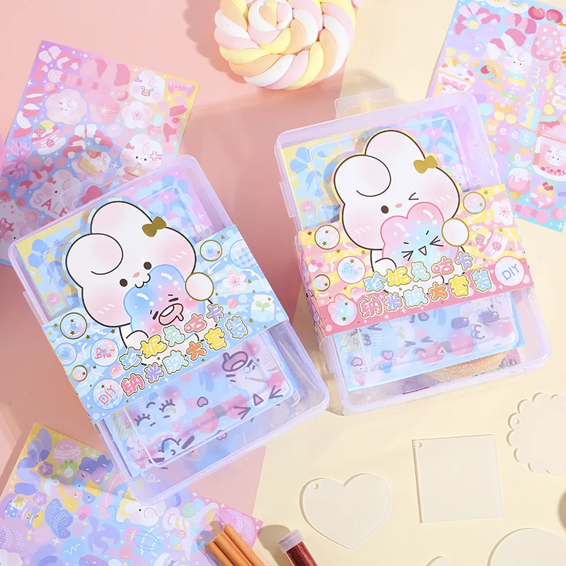 

New Cartoon Cute Little Rabbit Goo Card Set Children Hand Account Toy Creative Girls DIY Handmade Stickers Gu Ka Set Toys