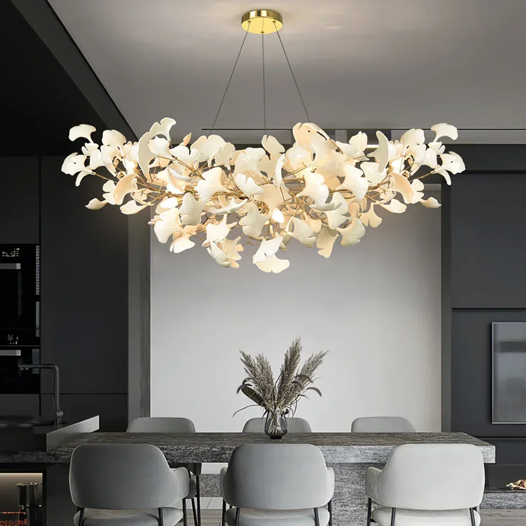 Nordic Modern Long Ginko Leaf Chandelier for Living Room Dining Room Gold Silver Leaves Branch Pendant Lights Bedroom Kitchen