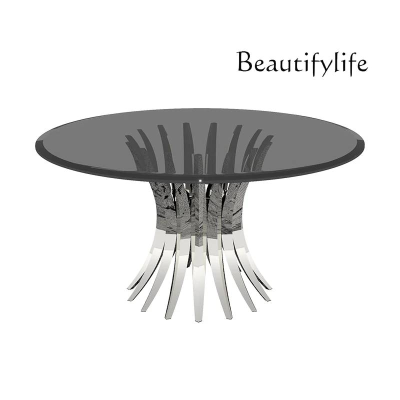 

Light luxury tempered glass dining table household modern simple round dining table high-end dining table glass countertop