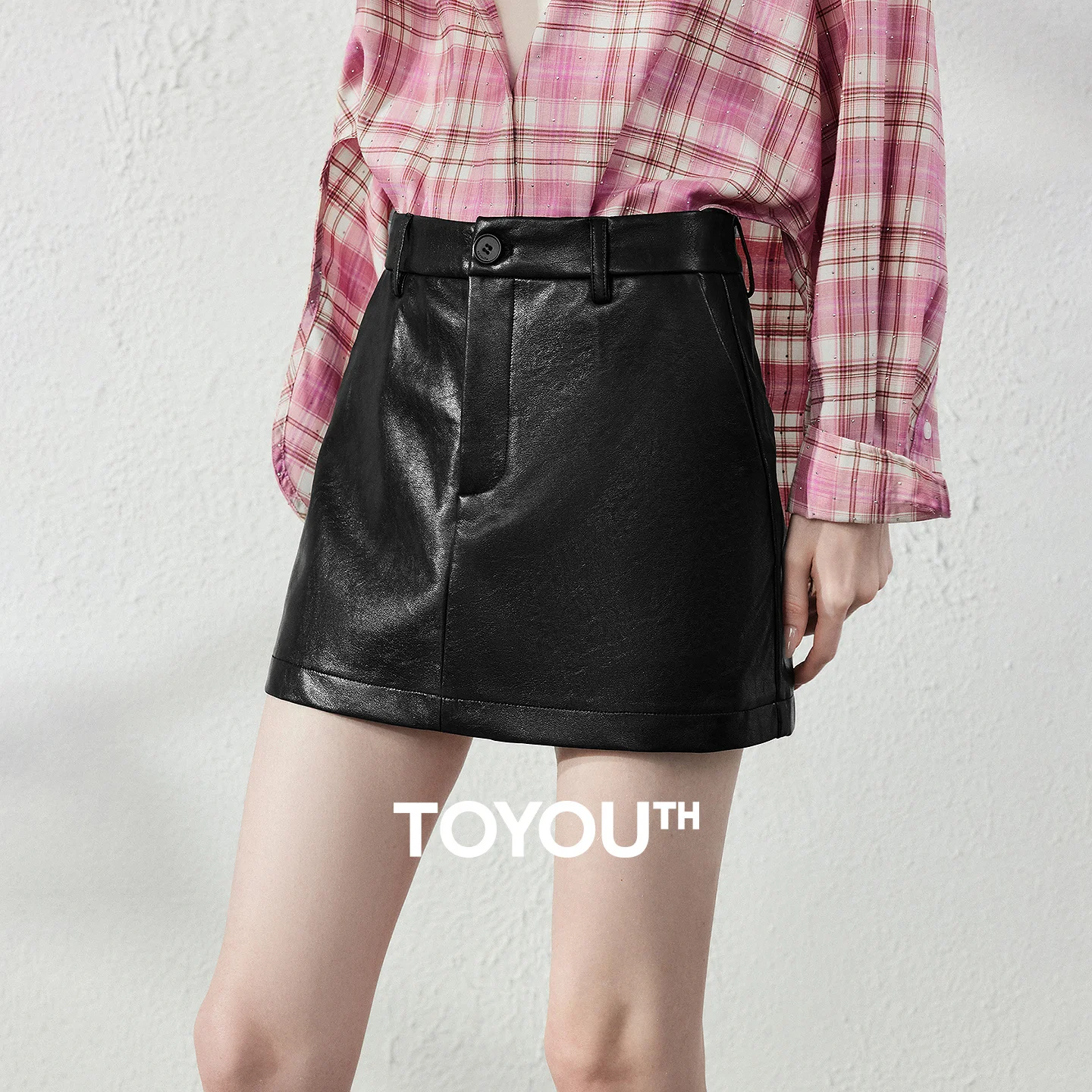 TOYOUTH Women Shorts 2026 Autumn New High Waist PU Leather A‑Line Biker Style Skort For Long Boots